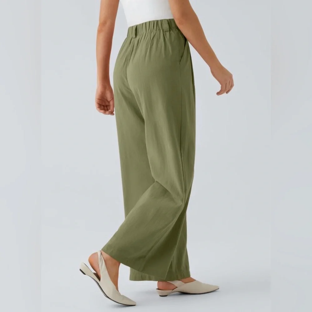 Wide Leg Olive Green Palazzo Pants - Women - Picture 2 of 9